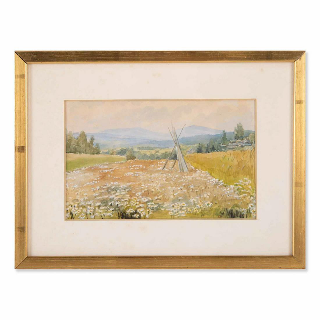 Joseph Henry Sharp ( 1859-1953)Landscape: Joseph Henry Sharp ( 1859-1953)Landscape Medium: Watercolor on paper signed lower back Size: 7.5 " x 4.5" Frame Size: 11 " x 8.5 " Condition: Great, no visible damage seen Provenance: Estate Collectio