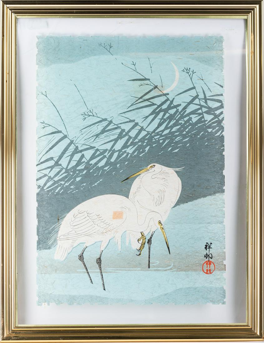 Large Woodblock Print "Egrets And Reeds" (1 of 9)