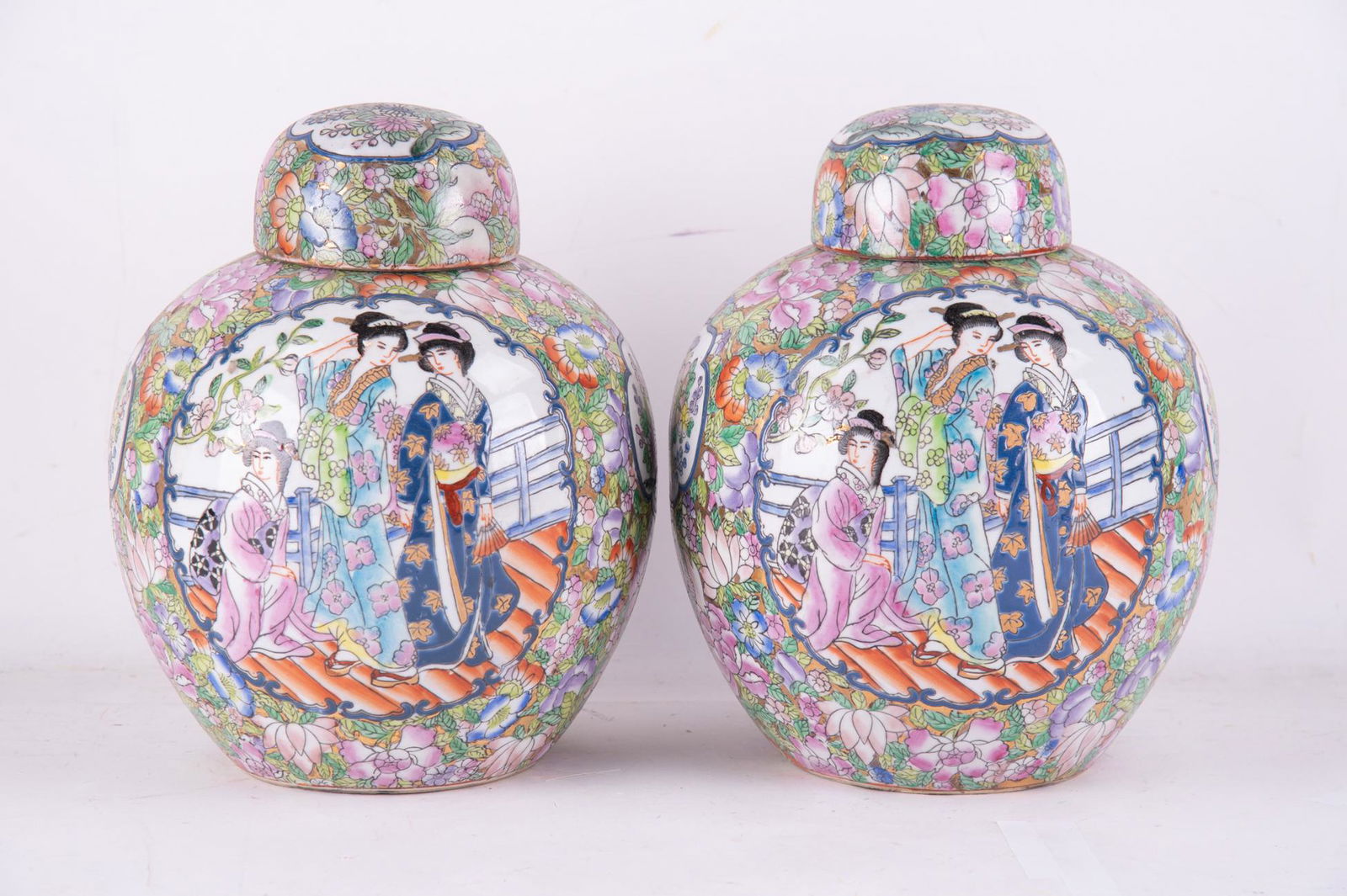 A Pair Of Chinese Porcelain Vases "Three Beauties" (1 of 10)