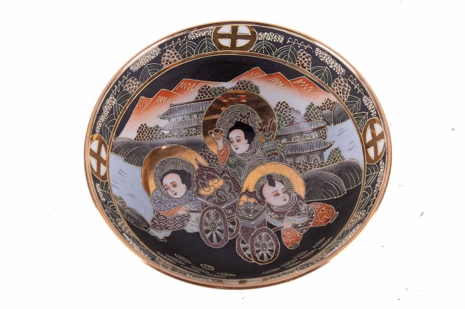Vintage Japanese Satsuma Porcelain Bowl "Three Deities" (1 of 10)