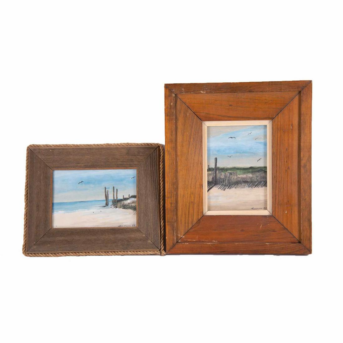 A Pair Of Small Original Watercolor "Beach Scene" (1 of 10)