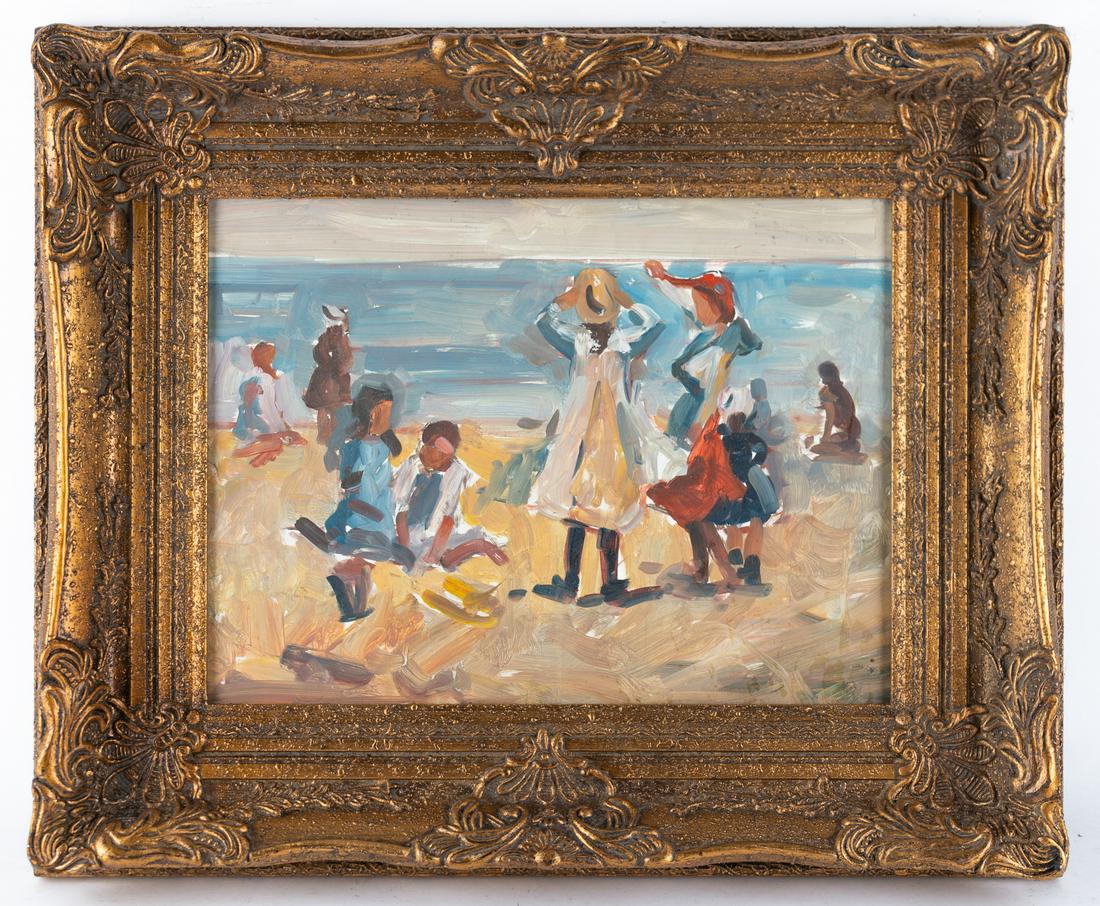 Vintage Impressionist Oil Painting "Beach Scene" (1 of 10)