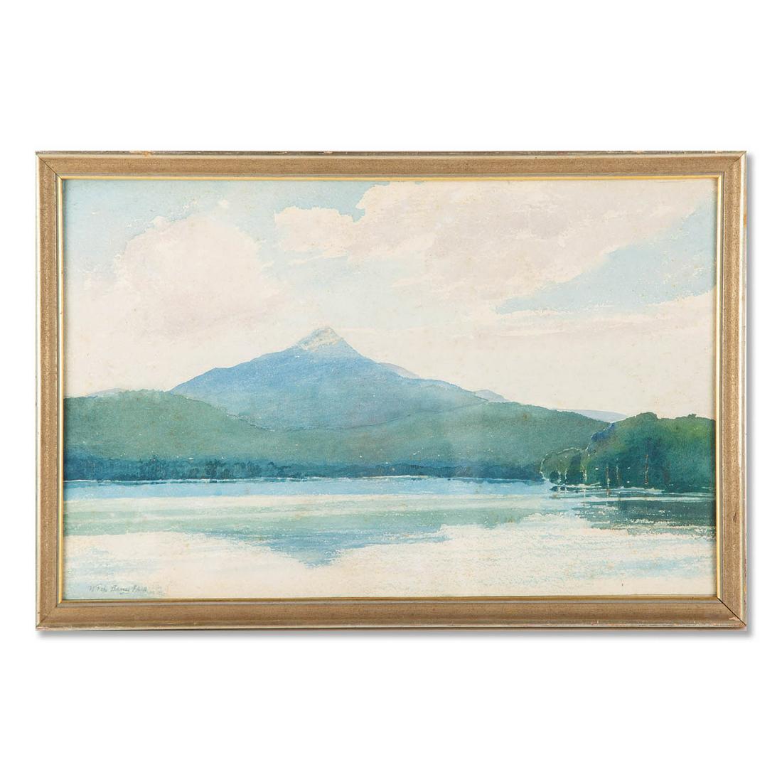 Vintage Impressionist Watercolor "Lake And Mountain" (1 of 10)