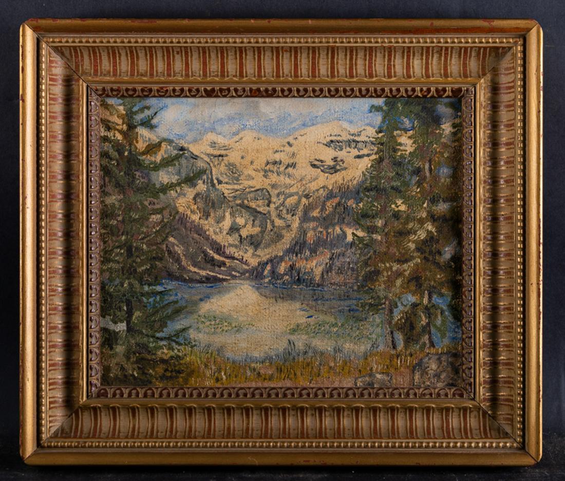 Small Antique American Impressionist Oil Painting "Lake: Title: Lake Near Mountain Medium: Oil on canvas Style: Impressionist Size: 8" x 10" Frame Size: 12 x 14" Age: 1920s Condition: Good, no damage seen good condition for its age. Signature: None Great fo