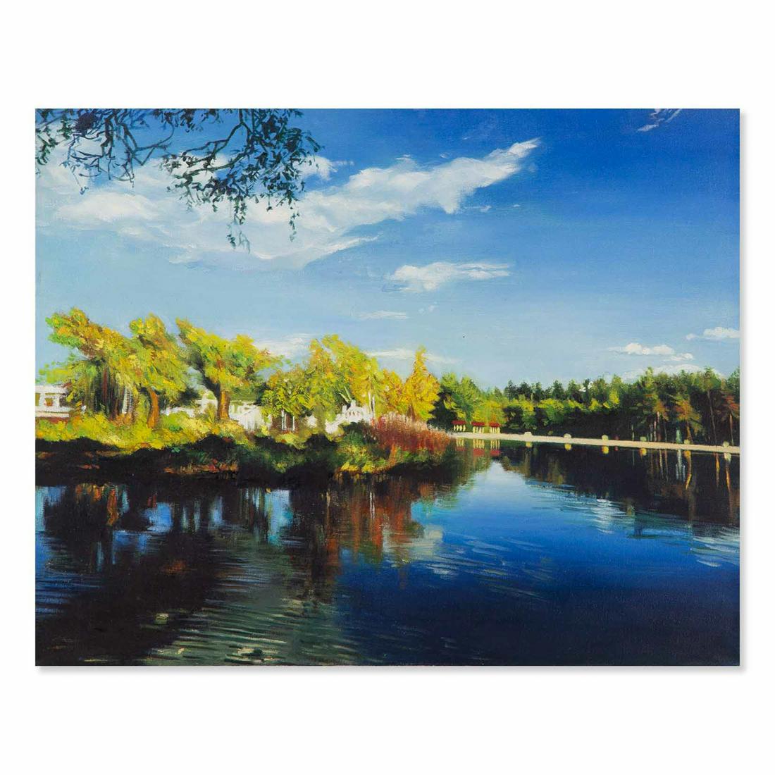 Original Impressionist Oil On Casnvas "Lake Landscape" (1 of 10)