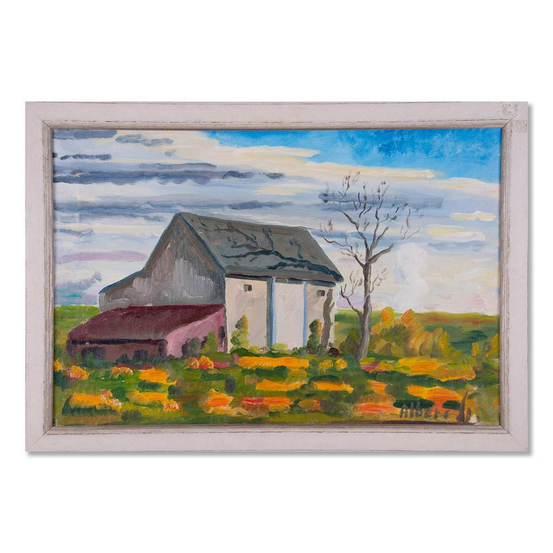Vintage Post-Impressionist Oil "Country House" Signed: Title: Country House Medium: Oil on canvas Style: Post-Impressionist Size: 16" x 24" Frame Size: 18" x 26" Age: 1960s Condition: Good overall condition for its age, Signature: lower right/Albert Lee? 