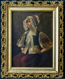 Jules Bastien-Lepage (France 1848 - 1884) Oil Painting: Jules Bastien-Lepage (1848 - 1884) was active/lived in France. Jules Bastien Lepage is known for Naturalist painting-figure, portrait, genre and printmaking. Medium:Oil on Board Size: 10 1/2" x 8