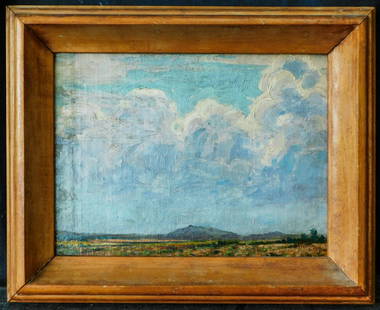 Maynard Dixon (California, Arizona 1875 - 1946) Oil on: Maynard Dixon (1875 - 1946) was active/lived in California, Arizona. Maynard Dixon is known for Western landscape painting-skyscapes, Indians. Medium: Oil on board Size: 9" x 12" Frame Size: 12