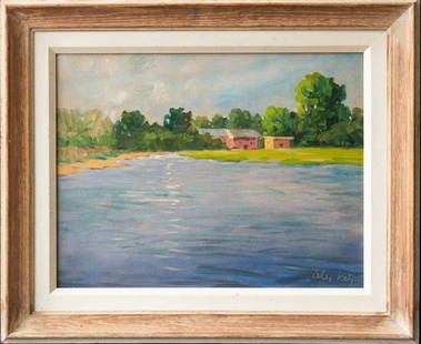 Alex Katz (Born 1927) New York, Maine Listed Artist Oil: Signed On Lower Right Corner The Medium Is Oil On Masonite Beautiful Condition. With Wood Frame Painting's age is estimate circa 1960s by checking the age of the artwork and medium. Size of the