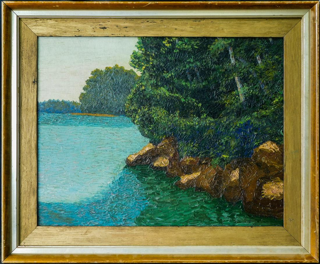Charles Isaac Ginner (France, England 1878 - 1952) Oil: Charles Isaac Ginner (1878 - 1952) was active/lived in France, England. Charles Ginner is known for Landscape, buildings, and still life painting. Medium: Oil on board Size: 14" x 18" Frame Size: 18"