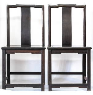 A Pair Of Antique Chinese Wood Chair: Title: Pair Of Wood Chairs Medium: Wood Style: Chinese Size: 41" H x 20" x 16" Age: Antique Condition: Good overall condition for its age, Great for collection or home decoration. Provenance: