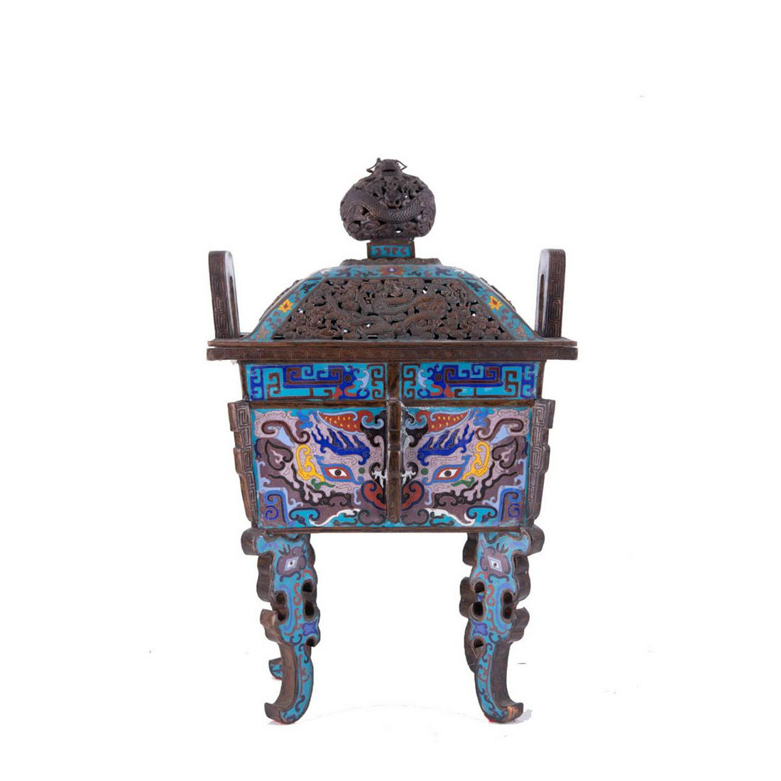 Antique Four Foot Cloissone Bronze Incense Burner (1 of 10)