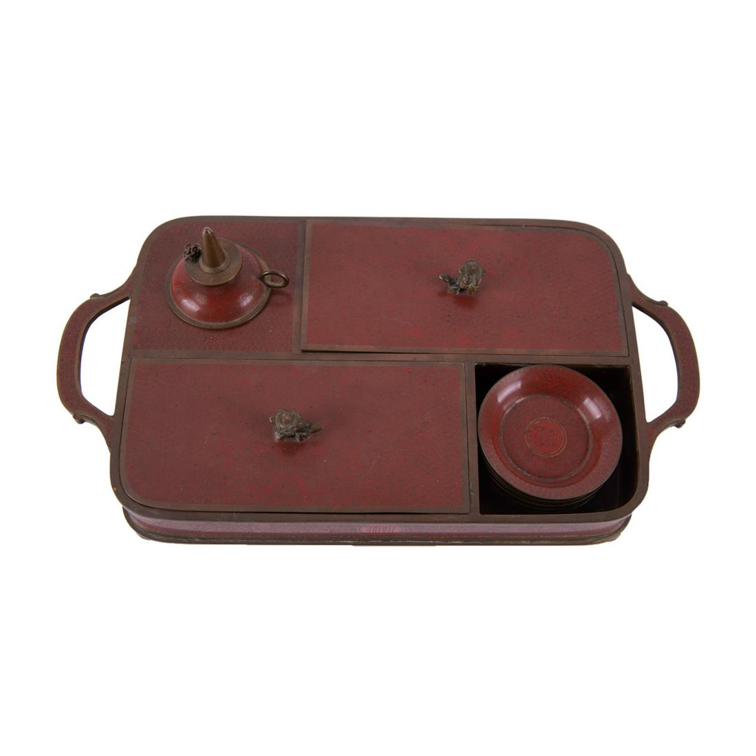 Antique Chinese Red Cloisonne Opium Smokng Set (1 of 12)