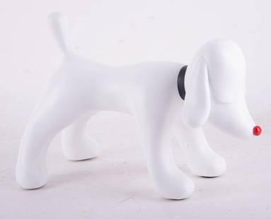 Contemporary Resin FIgurine "White Dog": Title: White Dog Medium: Resin Style: Contemporary Size: 7" H x 11" L x 6" Age: Contemporary Condition: Good overall condition for its age, Great for collection or home decoration. Provenance: