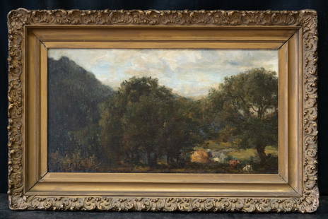 Theodore C. Steele (1847-1926) Indiana Artist Oil: Theodore Clement Steele (1847 - 1926) was active/lived in Indiana, California. Theodore Steele is known for Landscape, coastal views and portrait painting. Medium: Oil On Board Size: 11" x 20" 