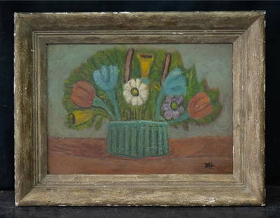 Early 20th Century Still Life Folk Art Oil Painting: Medium: Oil On Board Size: 10" x 14" Frame Size: 14" x 18" Condition: Great, No Blemishes Signature: Initial lower right PROVENANCE Long Island ,New York private collection Shipping: shipping