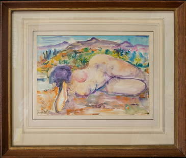 Romare Bearden (1911 - 1988) Artist NY Watercolor "Nude: Signed On Lower Left Corner The Medium Is Watercolor On Paper Beautiful Condition. with frame. Painting's age is estimate circa 1960s by checking the age of the artwork and medium. Size of the