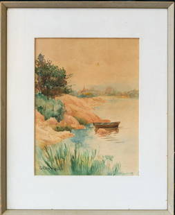 Grant Wood (1891 - 1942) Iowa Listed Artist Watercolor: Signed On Lower Left Corner The Medium Is Watercolor On paper Beautiful Condition. with frame. Painting's age is estimate circa 1930s by checking the age of the artwork and medium. Size of the