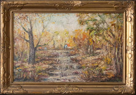 Ernest Lawson (1873 - 1939) NY Artist Oil "Autumn": Ernest Lawson (1873 - 1939) was active/lived in New York, Connecticut / Canada, France. Ernest Lawson is known for Landscape, floral, genre and nocturne painting. Medium: Oil on board Size: 16 1/2"