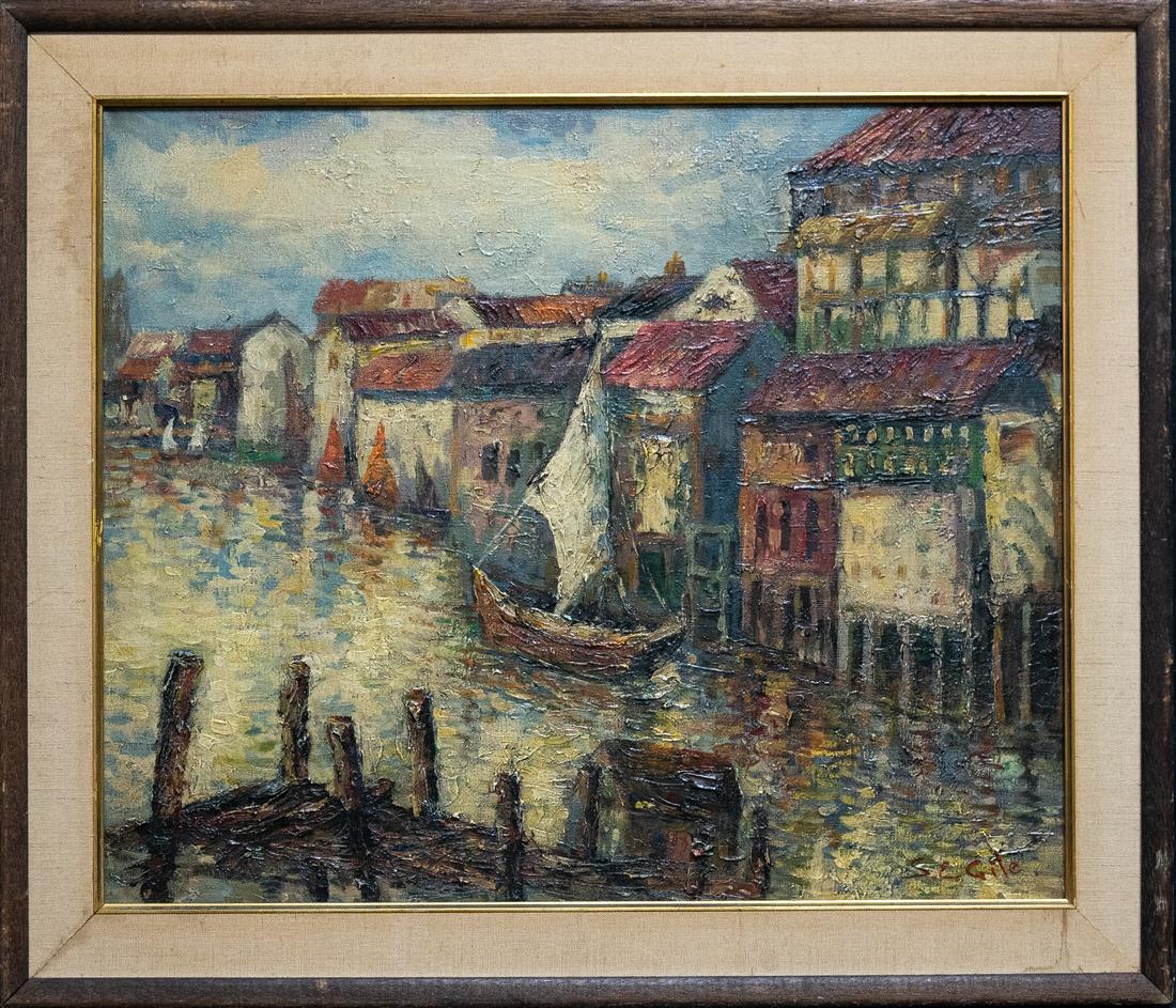 Selden Connor Gile (1877 - 1947) California Artist Oil: Selden Connor Gile (1877 - 1947) was active/lived in California, Maine. Selden Gile is known for Modernist landscape, marine and figure painting. Medium: Oil on canvas Size: 20" x 24" Frame Size: 28" 
