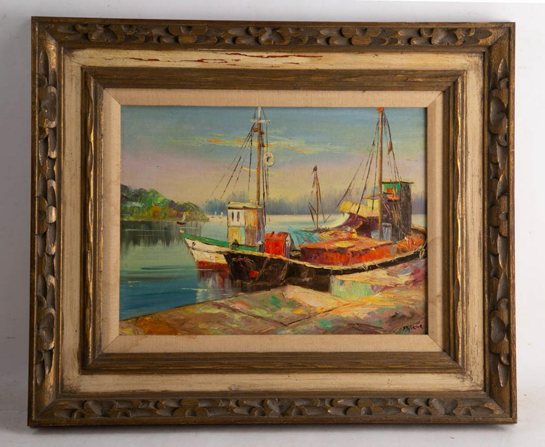 Anthony Thieme(1888-1954)Seascape Harbor Oil painting (1 of 9)