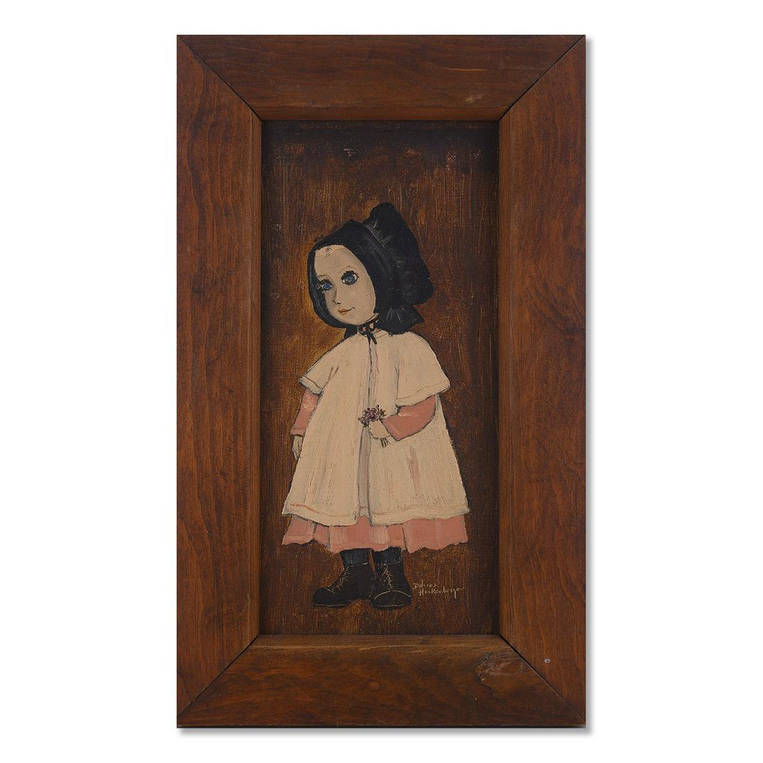 Vintage Folk Art Oil On Panel "Amish Girl" (1 of 8)