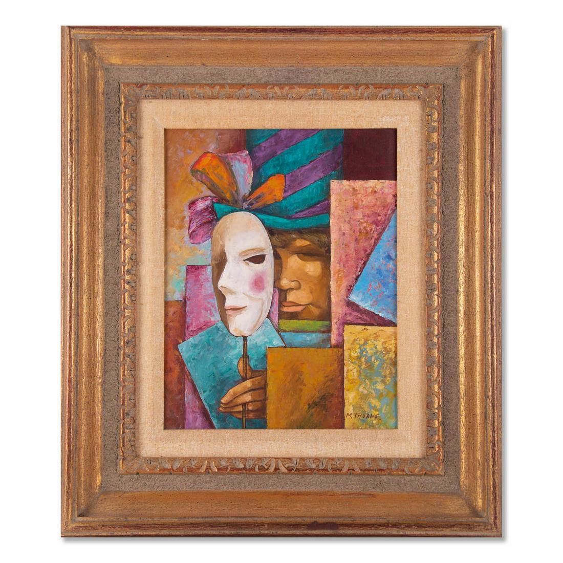 Vintage Abstract Original Oil Painting "Man With Mask" (1 of 8)