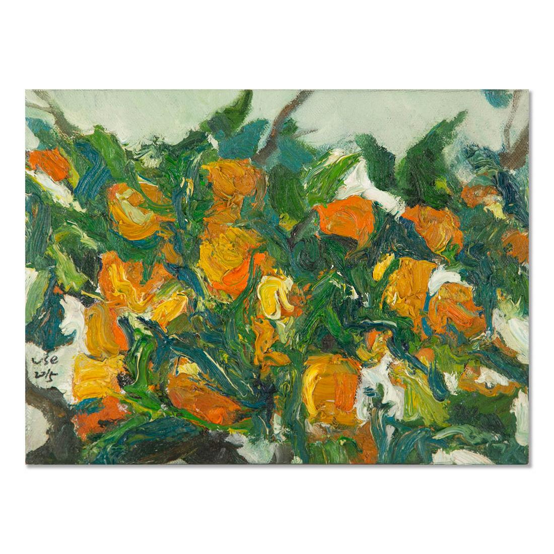 Expressionist Original Oil Painting "Orange Flowers": Title: Orange Flowers Medium: Oil on canvas Size: 12" x 16" Frame Size: Framing Option Available! Please Message Us For Details! Age: 2000s Condition: Good, no damage seen Artist: Shu'en Wang Great fo