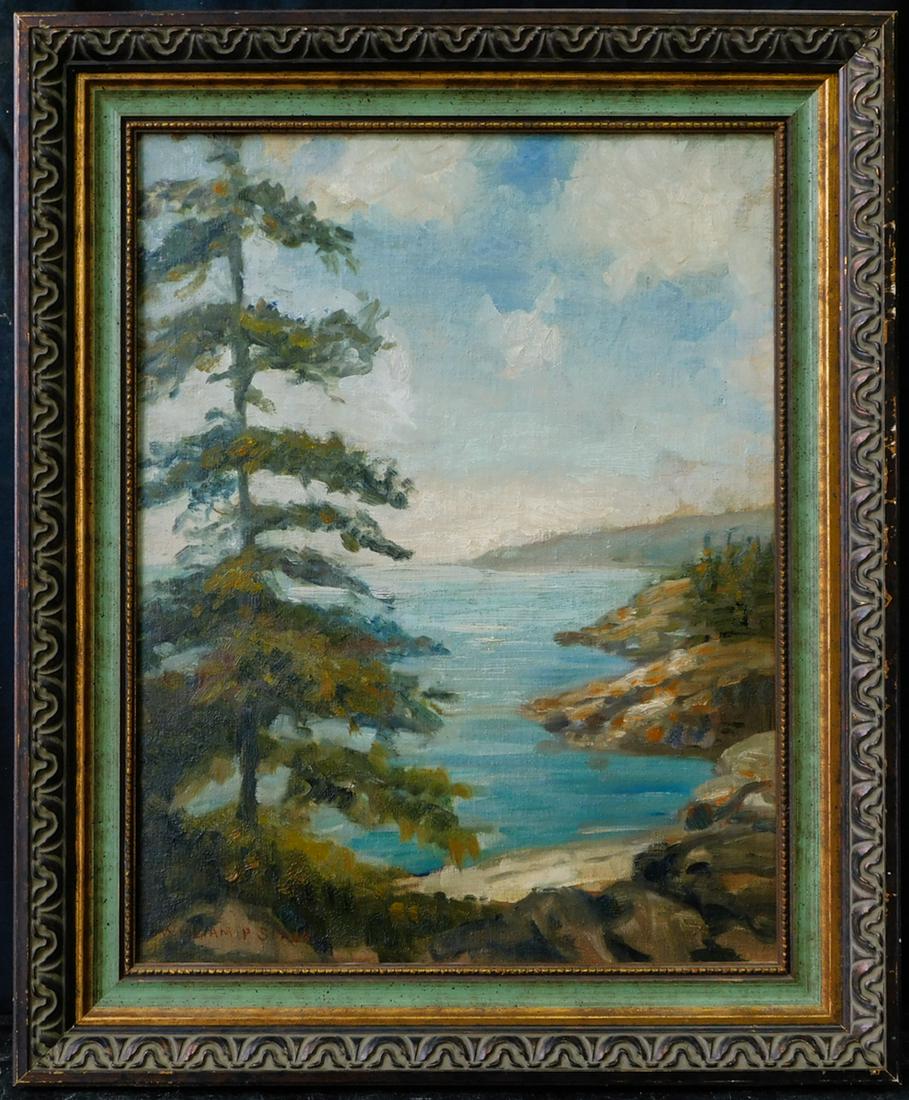 William Posey Silva (CA, TN 1859 - 1948) Oil on Artist: William Posey Silva (1859 - 1948) was active/lived in California, Tennessee. William Silva is known for Landscape, marine-mists and street painting. Medium: Oil on Artist Board. Size: 14" x 18" Frame