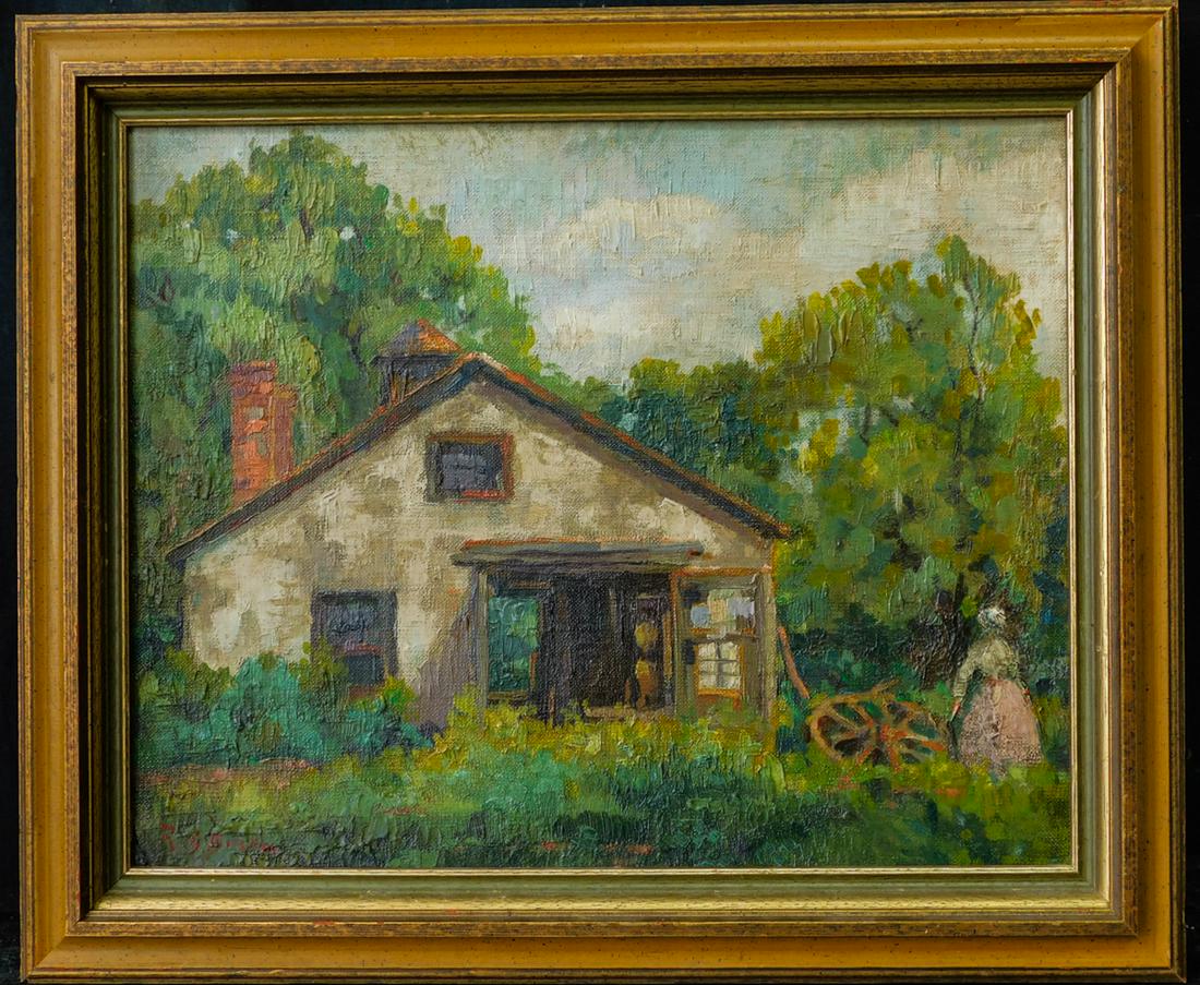 Rae Sloan Bredin (PA NJ1881 - 1933) Oil /Board: Rae Sloan Bredin (1881 - 1933) was active/lived in Pennsylvania, New Jersey / France. Rae Bredin is known for Portrait, landscape and figure painting, murals. Medium: Oil on Artist Board. Size: 18" x 