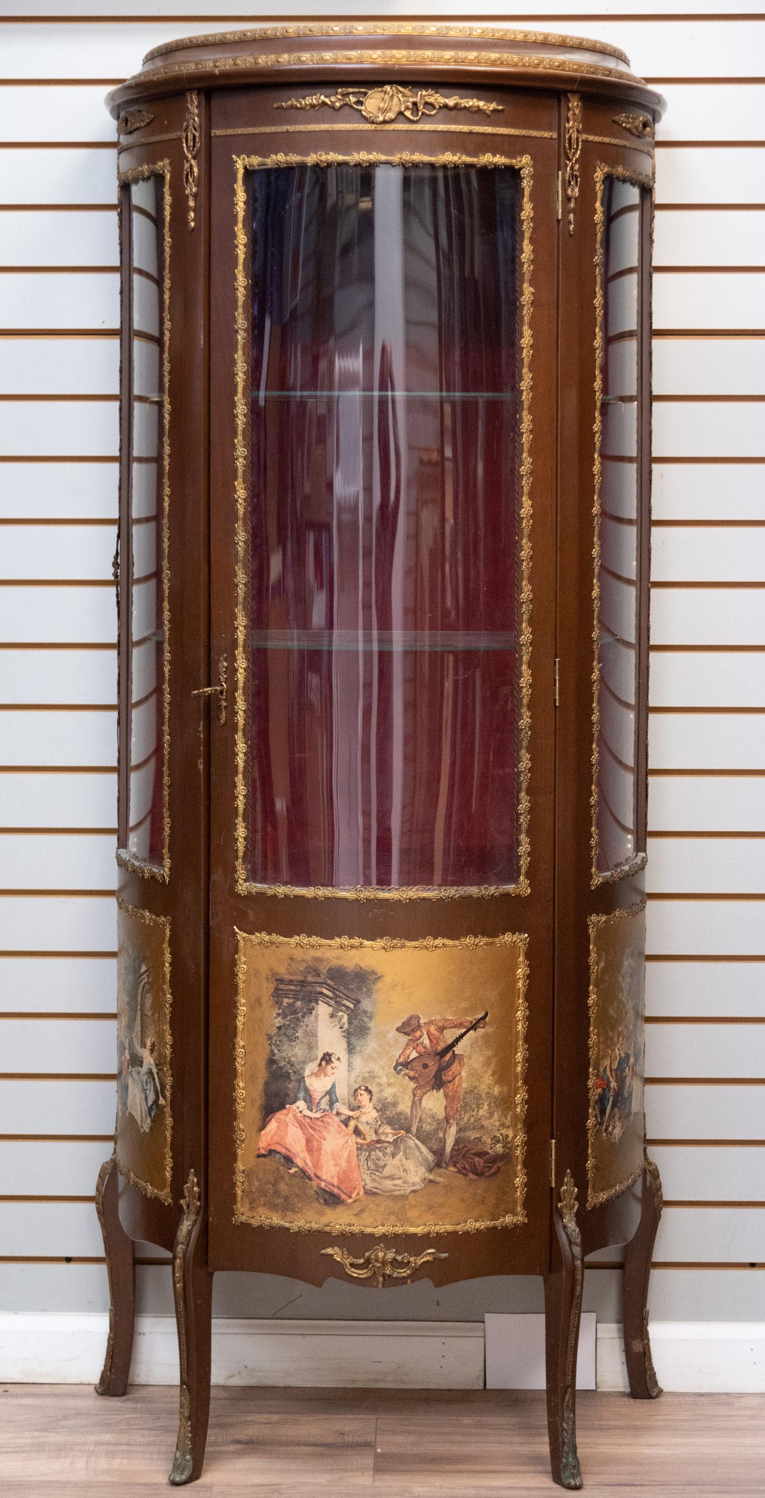 Antique Vernis Martin Style Vitrine: Title: Vitrine Medium: Wood Style: Hand Colored Size: 64" H x 26" L x 11" W Age: Antqiue Condition: Good overall condition for its age, Maker: Unknown Great for collection or home decoration. Provenan