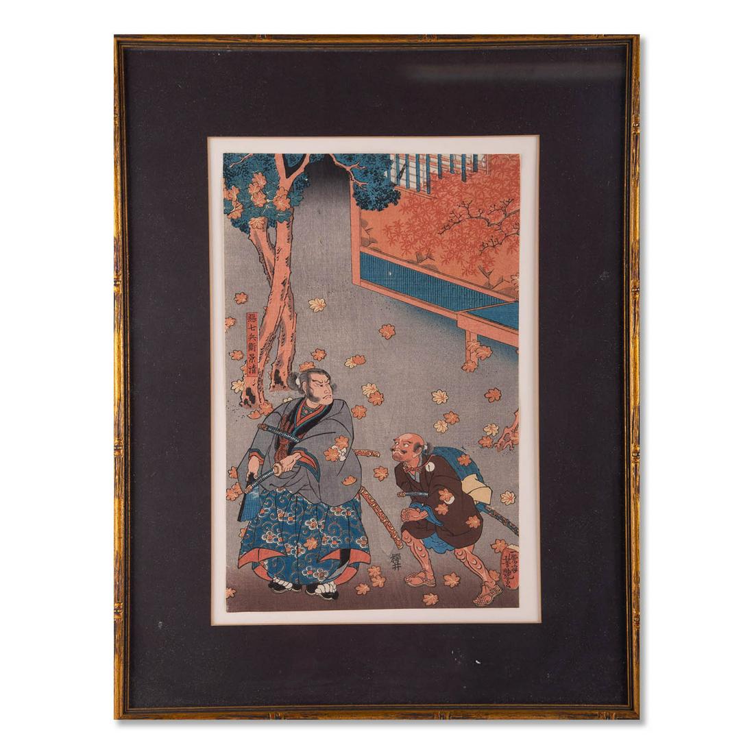 Antique Japanese Ukiyo-e "Two Samurai" (1 of 10)