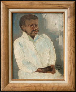 Benny Andrews (1930 - 2006) NY Artist Oil: Benny Andrews (1930 - 2006) was active/lived in New York, Georgia. Benny Andrews is known for Ethnic genre painting, abstraction, collage. Medium: Oil on board Size: 18" x 14" Frame Size: 23