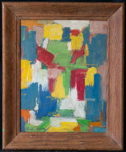 Carl Robert Holty (1900 - 1973) NY Artist Oil: Carl Robert Holty (1900 - 1973) was active/lived in New York / France. Carl Holty is known for Mod genre-views-figure, abstract geometric painting, teaching. Medium: Oil on board Size: 18" x 14" 