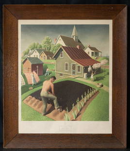 Grant Wood "Spring In Town" New York Graphic Society Print: Grant Wood (Spring In Town" New York Graphic Society Print Medium: Print on paper Size: 24" x 20" Frame Size: 29" x 25" Condition: Great, there are a few blemishes on the lower left part. PROVENANCE p