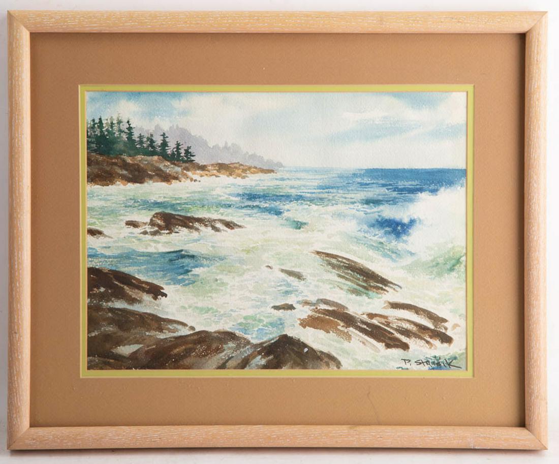 Paul Strisik (American, 1918-1998)COASTAL VIEW Watercolor on paper: Paul Strisik (American, 1918-1998)COASTAL VIEW Watercolor on paper Medium: Watercolor on Paper signed :lower right Size: 15" x 11" Frame Size: 17" x 21 " Condition: Condition: Very Good, light wear an