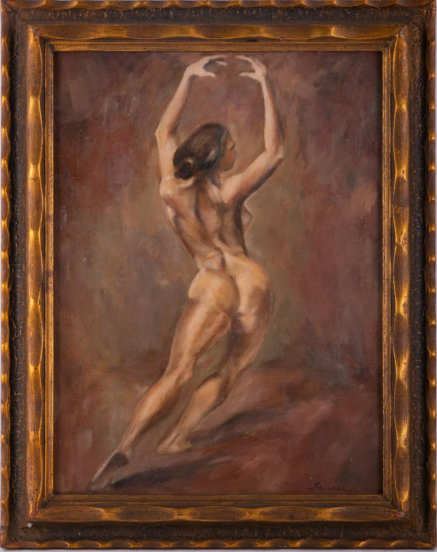 Early 20th Century Impressionist OIl On Board "Dancing Nude": Title: Dancing Nude Medium: OIl On Board Size: 16 x 12 inches Frame: 19 x 15 inches Age: Early 20th Century Condition: Painting is in excellent condition. Signature: Signed Artist: Florence Fauser Gre