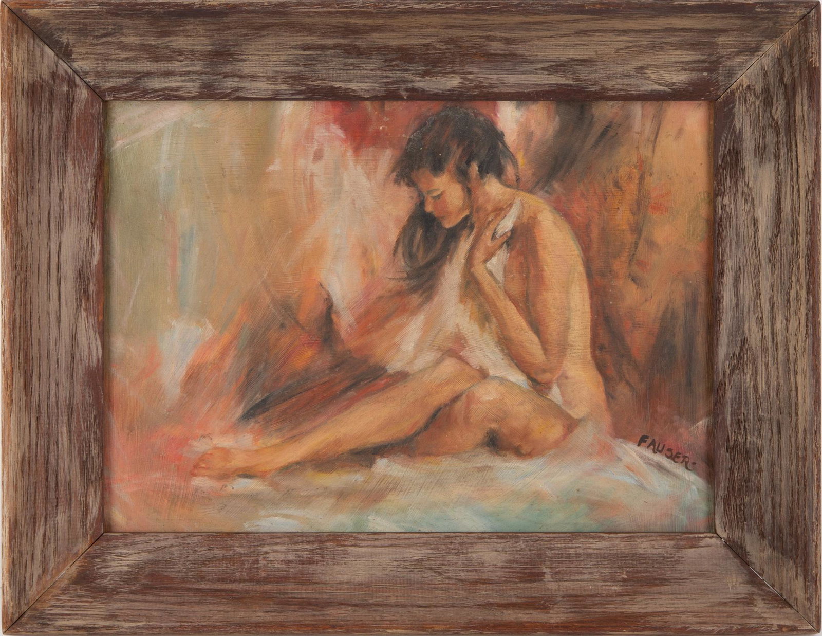 Vintage Impressionist Oil On Wood "Naked Woman": Title: Naked Woman Medium: Oil On Wood Painting Size: 10" x 14" Frame Size: 14" x 18" Age: Vintage Condition: This artwork is in great condition. Artist: Signed but Unclear Great for collection or hom