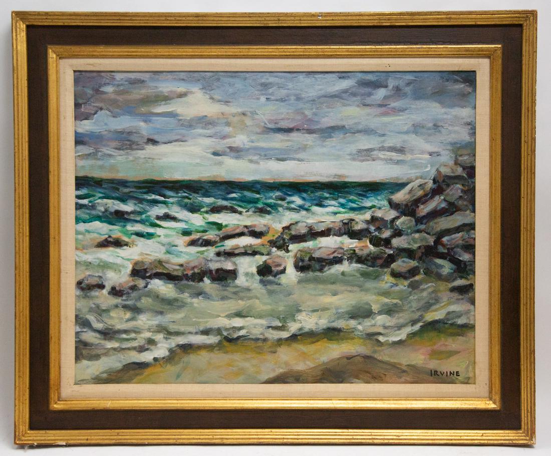 Wilson Henry Irvine (1869 - 1936) Listed Artist Oil On Board Breakers On Rocks: Title: Wilson Henry Irvine (1869 - 1936) Connecticut Illinois Oil On Board Breakers On Rocks Medium: Oil On Board Painting Size: 24 x 29 Frame Size: 29 x 35 Age: Vintage Condition: This artwork is in 