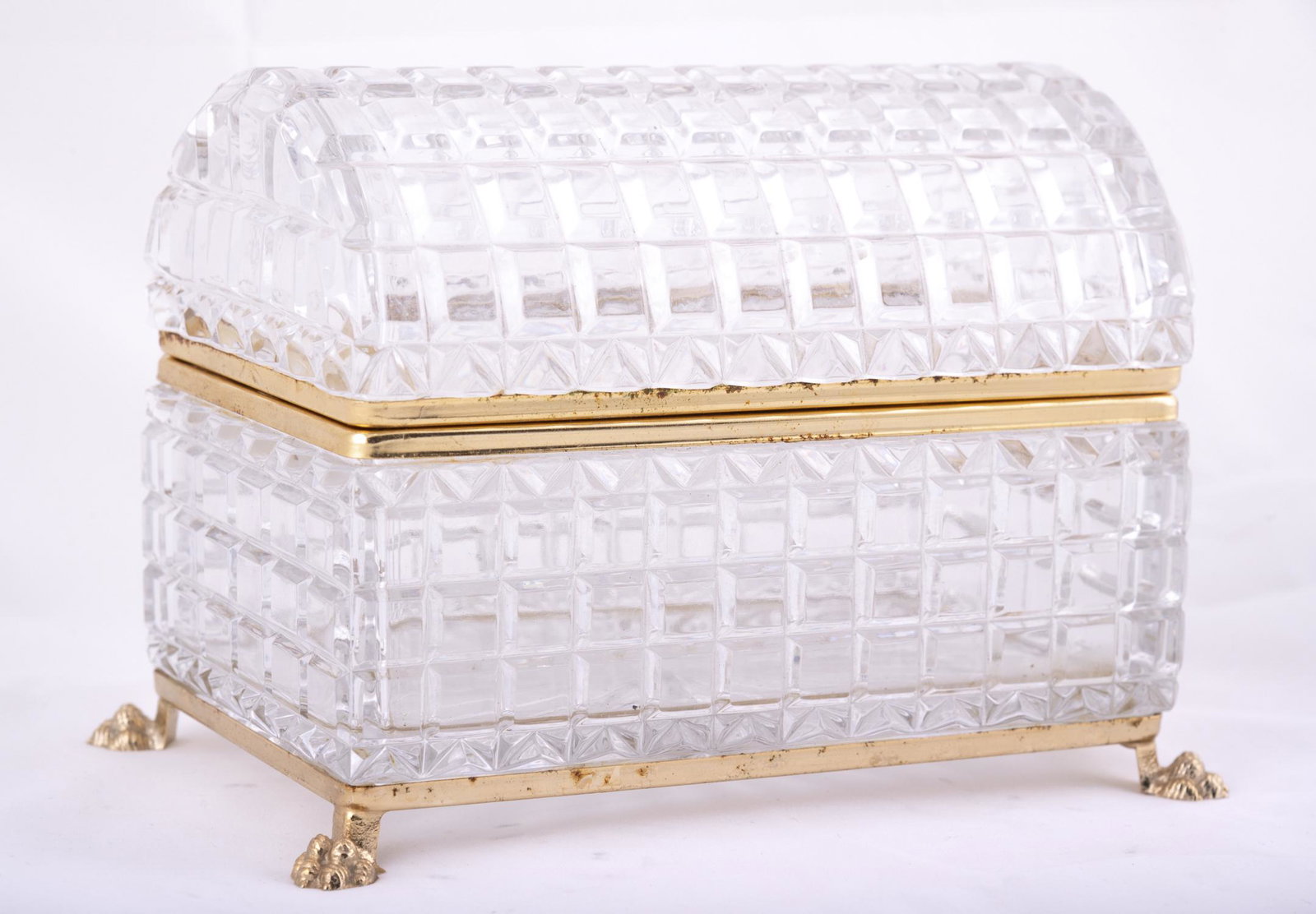 Vintage Baccarat Style Crystal Jewelry Box: Title: Jewelry Box Medium: Crystal Style: Baccarat Size: 7" H x 5" W x 5" H Age: Vintage Condition: Good overall condition for its age, Maker: Unclear Great for collection or home decoration. Provenan