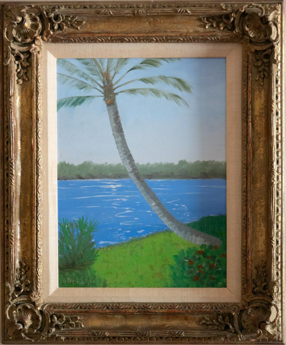 Alex Katz (Born 1927) New York/Maine Artist Oil: Alex Katz (Born 1927) is active/lives in New York, Maine. Alex Katz is known for Post modernist figure and still-life painting, printmaking. Medium: Oil on board Size: 16" x 12" Frame Size: 23" x 19"