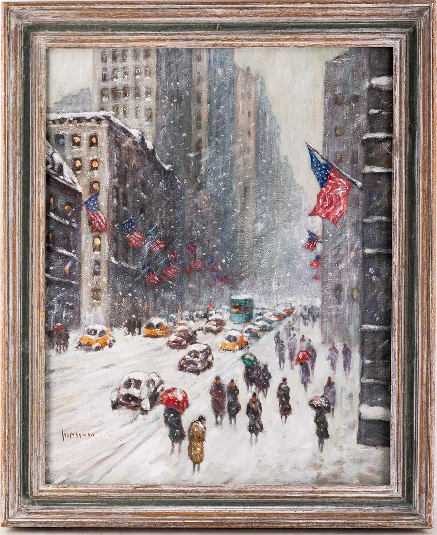 Manner of Guy Carlton Wiggins Impressionist Oil Painting "New York Winter": Title: New York Winter Medium: Oil On Canvas Size: 20 x 16 inches Frame: 23 x 19 inches Age: Mid Century Condition: Great overall condition Signature: Signed Guy Wiggins Artist: Guy Wiggins Guy Carlet
