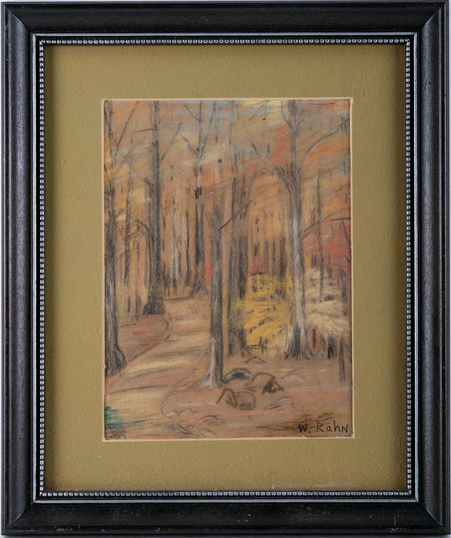 Impressionist Pastel On Paper "Autumn Trees": Title: Autumn Trees Medium: Pastel On Paper Size: 8 x 6 inches Frame: 12.5 x 10.5 inches Age: Condition: Great overall condition Signature: Signed W Kahn Great for collection or home decoration. Sh