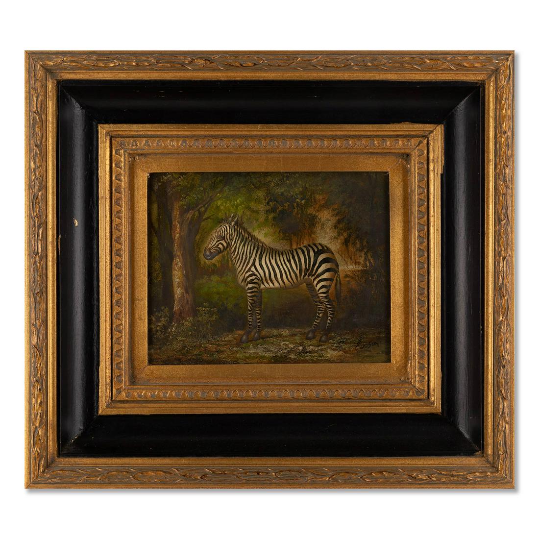 Vintage After George Stubbs Oil On Canvas "Zebra": Title: Zebra Medium: Oil On Canvas Painting Size: 8" x 10" Frame Size: 16.5" x 18.5" Age: Vintage Condition: In overall great condition Artist: After George Stubbs Great for collection or home decorat