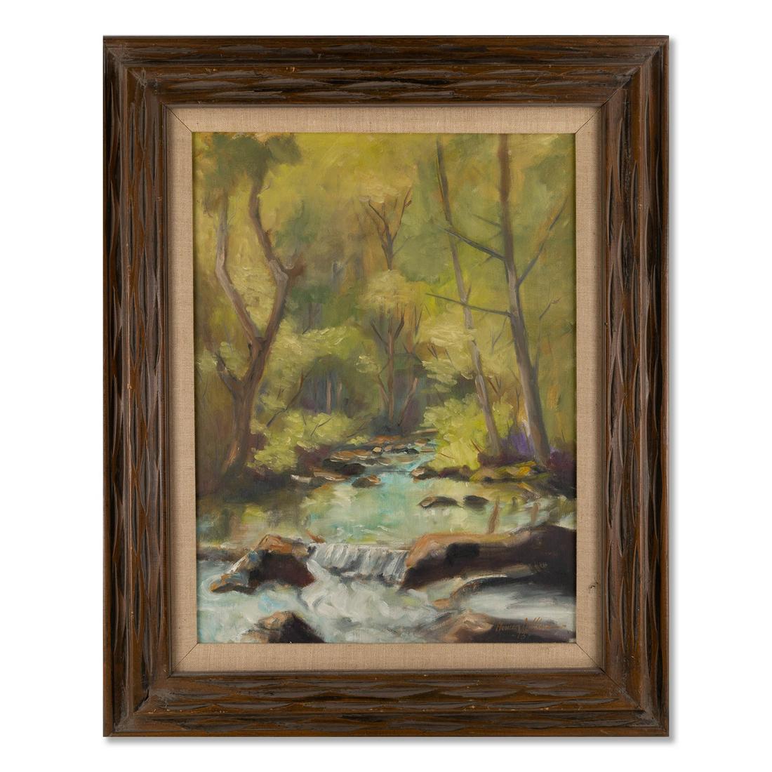 Vintage 1973 Impressionist Oil On Canvas "Riverview": Title: River View Medium: OIl On Canvas Painting Size: 24" x 18" Frame Size: 32" x 26" Age: VIntage Condition: Artist: Unclear/ Signed Lower Left Great for collection or home decoration. Provenance: P