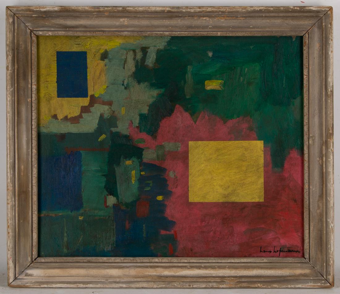 Hans Hofmann (1880 - 1966) was active/lived in New York, Massachusetts, California / Germany. Waltz: Hans Hofmann (1880 - 1966) was active/lived in New York, Massachusetts, California / Germany. Waltz Medium: Oil on canvas Style: Abstract Size: 20 " x 24 " Frame Size: 24 1/4 " x 28 1/4 " Condition: G