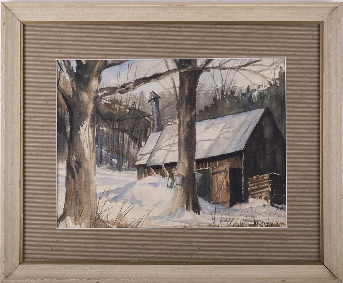 Emile Albert Gruppe (1896 - 1978) Massachusetts Artist Watercolor: Emile Albert Gruppe (1896 - 1978) was active/lived in Massachusetts. Emile Gruppe is known for Landscape and marine painting, teaching. Title: Winter House Medium: Watercolor On Paper Size: 11 x 15 in