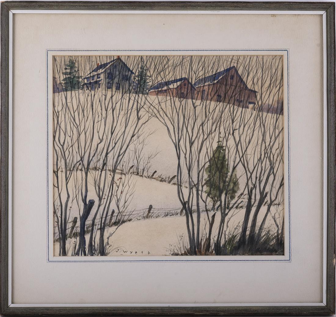 Jamie Wyeth (Born 1946) PA Listed Artist Watercolor: Jamie Wyeth (Born 1946) is active/lives in Pennsylvania, Maine, Delaware. Jamie Wyeth is known for Animal, architecture, landscape and portrait painting. Title: Winter Town Medium: Watercolor On Paper