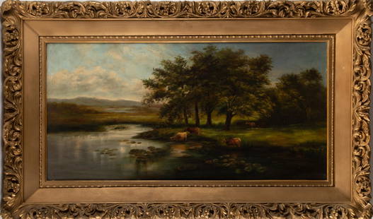 William Hart (1823 - 1894) New York / United Kingdom oil canvas: William Hart (1823 - 1894) New York / United Kingdom oil canvas Medium: Oil On canvas Frame Size: 45" x 27.5" Size: 36" x 18 " signed: Condition: good overall condition for its age., no visible