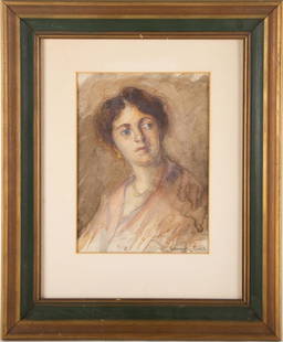 Edmund Charles Tarbell (American,1862 - 1938) Watercolor: Edmund Charles Tarbell (American,1862 - 1938) Watercolor Medium: Watercolor / Paper Frame Size: 14" x 17" Size: 9.5" x 7 " signed: signature Condition: good overall condition for its age., no visible